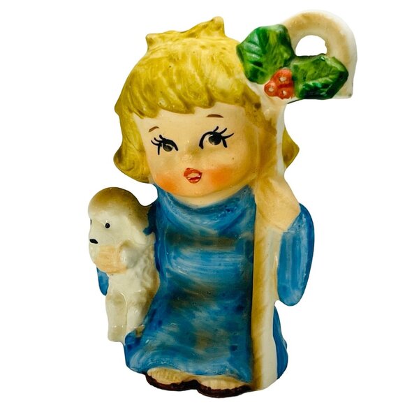 Lefton Shepherd Boy Girl Sheep Staff Figurine Christmas Holy Vintage Hand Paint - Picture 1 of 11